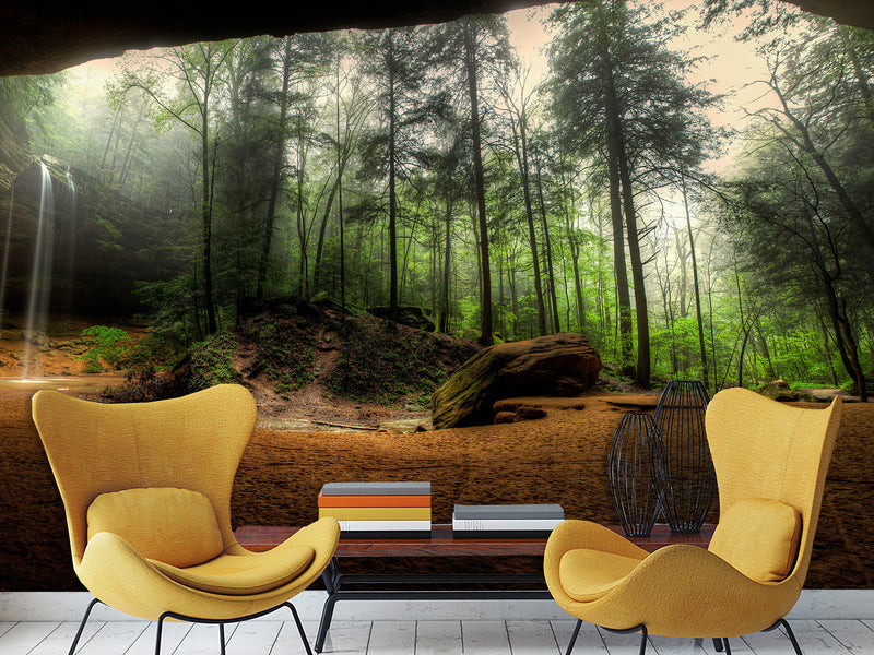 Non-Woven Mural Wallpaper Mural For Home, Office, Or Apartment Interior Decor - Art Cave View Of A Foggy Forest