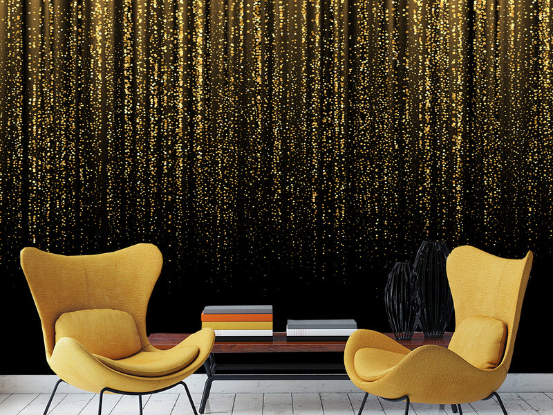 Peel and Stick Vinyl Wallpaper for Living Room or Hallway Golden Rainfall Art Full Wall Mural