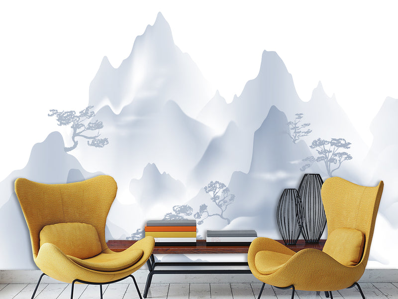 Peel & Stick Mural For Full Wall Minimalist Japanese Mountain Landscape Mural for Home Desing
