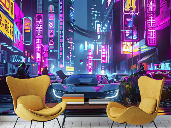 Traditional Neon Wallpaper – Urbanism "City of the Future" for Gaming Zone, Office, Living Room 🌆