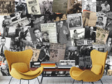 Peel and Stick Mural for Gym, Living Room, Workshop – "Gangsters and Mafia" Vintage-style Wallpaper Featuring Images of Crime Bosses