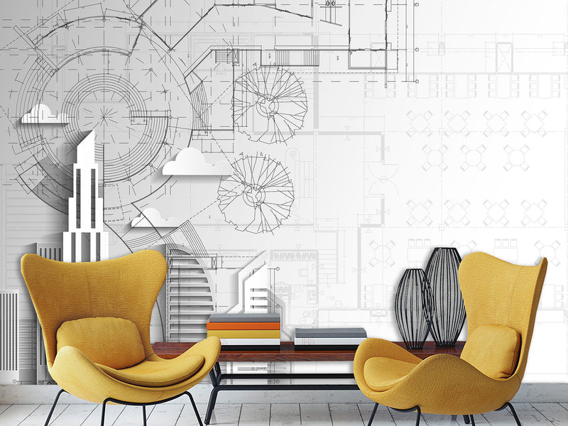 Traditional wallpaper wall art “City drawing" Wallpaper for Bedroom or Living Room