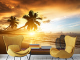 Vinyl Wallpaper Peel & Stick for Living Room or Bedroom – "Sunset on the Beach" Accent Wall Mural