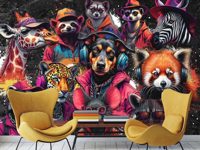 Non-Woven Wall Murals Print For Home "Cool Beasts", Decor For Bedroom, Living Room, Office
