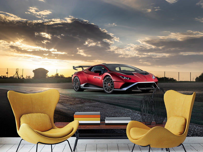 Non-Woven Mural Wallpaper For Gym Or Room – "Sports Car: Power And Nature", Decor For Bedroom