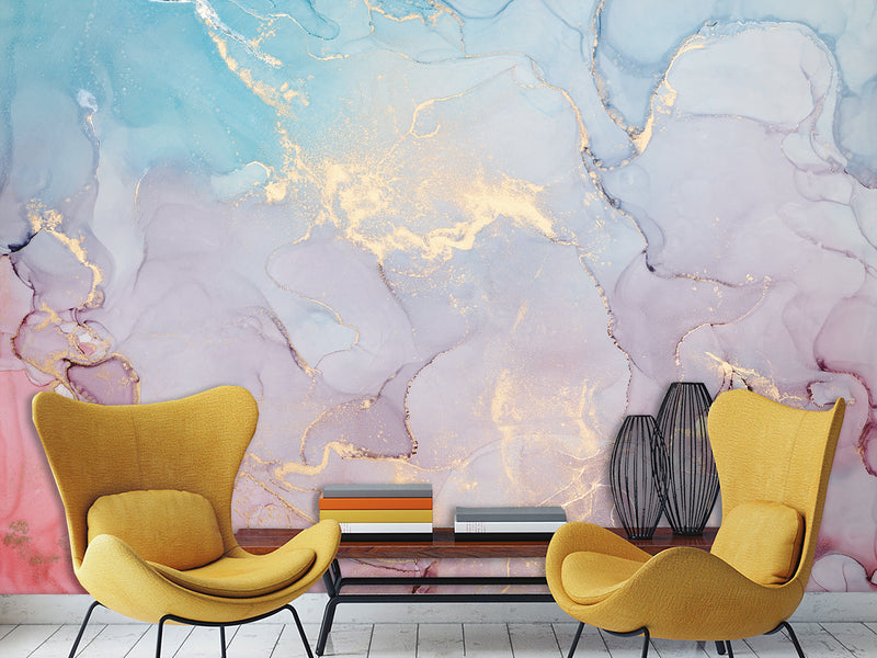 Self-Adhesive Wallpaper Abstract for Modern Interiors – Colorful Flow with Golden Accents