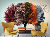 Beautiful Modern Non-Woven Full-Wall Wallpapers For Home, Office "Tree Of Seasons"