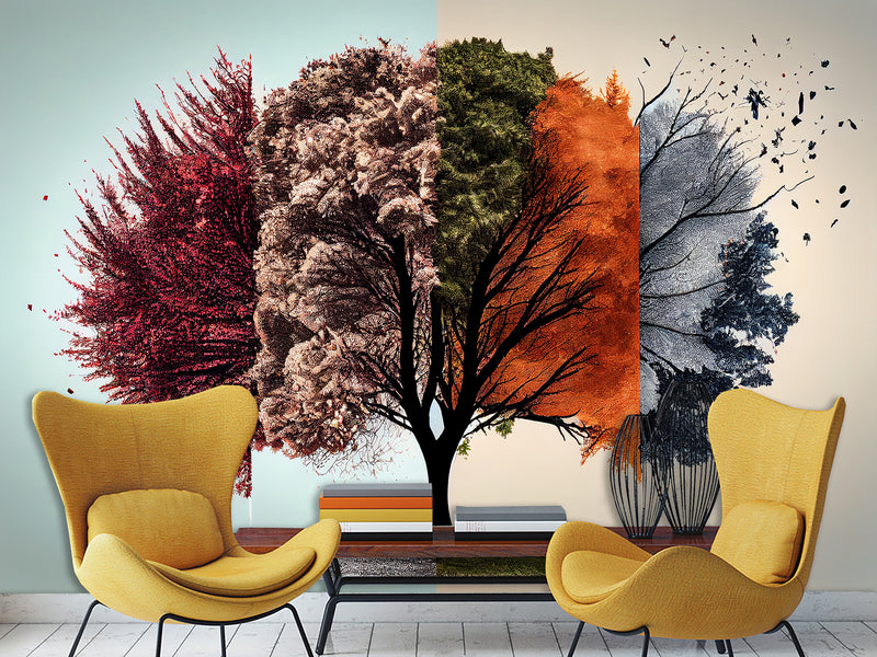 Beautiful Modern Non-Woven Full-Wall Wallpapers For Home, Office "Tree Of Seasons"