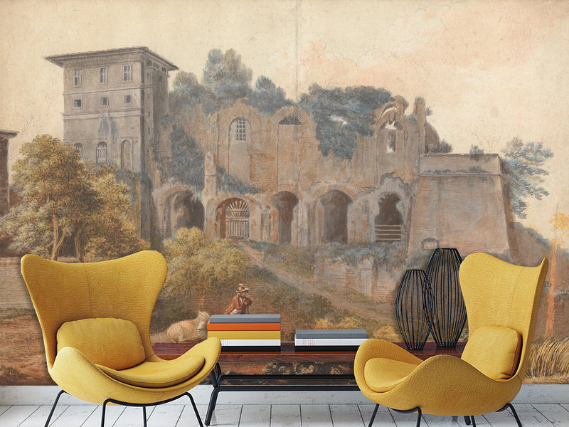 Peel and Stick Wallpaper John Warwick Smith Art – In the Camp Vaccinio at Rome – Living Room & Bedroom Wall Mural