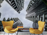 Urban Style Peel and Stick Full-Wall Wallpaper Looking Up at Skyscrapers Design for Living Room or Office