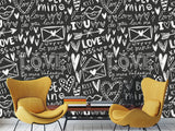 Black And White Graffiti Vinyl Wallpaper Peel and Stick For Room, Creative Space "Letters Of Love" ✉️