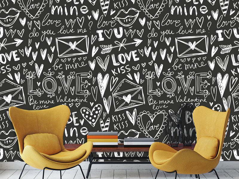 Black And White Graffiti Vinyl Wallpaper Peel and Stick For Room, Creative Space "Letters Of Love" ✉️