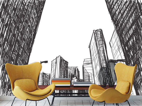 Graphic Print Peel and Stick 3D Mural "Painted city", Beautiful in the Hall, Office, Work Area