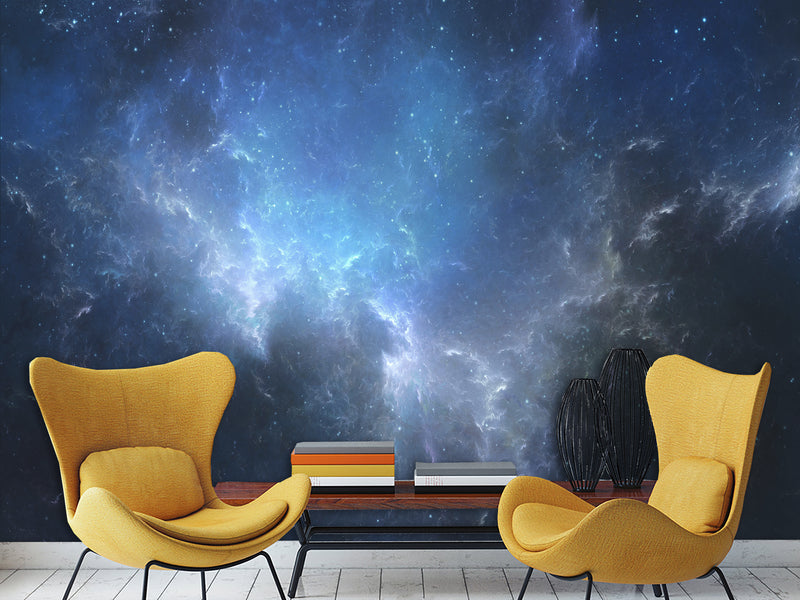Peel and Stick Wall Mural Full-Wall Photo Wallpaper "Dark Blue Galaxy Ink Art" Art For Bedroom Or Office