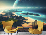 Fantastic Non-Woven Wall Murals “View of an Incredible Planet from the Beach” – Perfect for Bedroom or Living Room Design