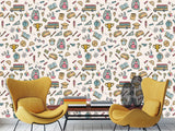 Modern Non-Woven Wallpaper — Educational School Wallpaper for Kids "Backpacks, Globes, and Books Print"