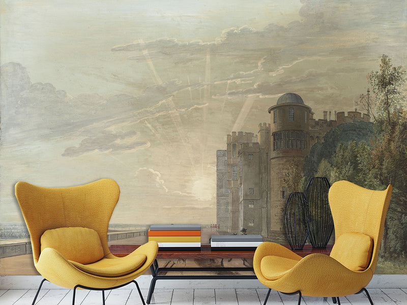 Non-Wowen Wallpaper Paul Sandby "The north terrace of windsor castle looking east at sun" Vintage Style Photo Wallpaper For Living Room And Bedroom