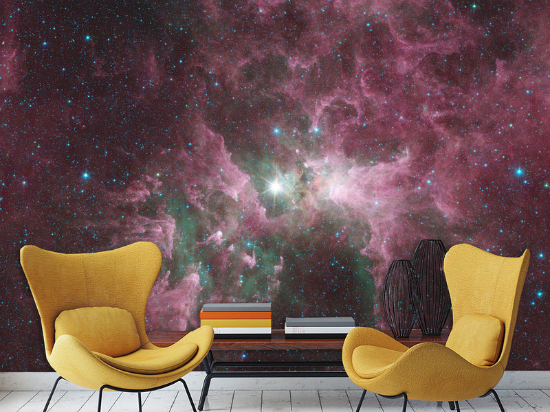 Non-Woven Wallpaper Design “Nebula with Stars” Wall Mural for Bedroom & Living Room