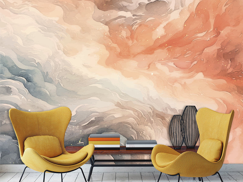 Print Abstraction On Wall Vinyl Wallpaper Peel and Stick For Bedroom Living Room "Pink Blue Waves"