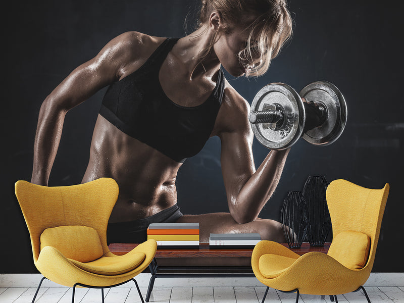 Sports Theme Self-Adhesive Wallpaper With Design For Gym, Photo Wallpaper "Sports And Training"