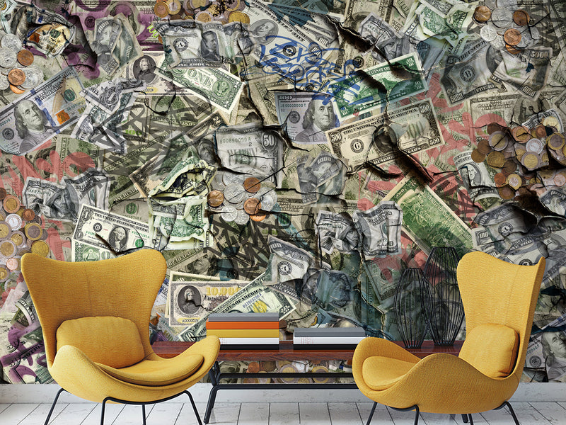 Business & Finance Theme — Peel and Stick Graffiti Wallpaper For Office Or Living Room “Cash Flow”