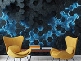 Non-Woven Wallpaper for Office & Home Workspace – Modern Wall Decor – Black-Blue Hexagons