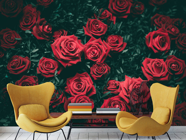 3D Non-Woven Wall Mural Natural Print Design For Bedroom, Living Room Photo Wallpaper "Red Roses"