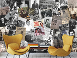 Traditional Mural Wallpaper for Gym, Office, or Lounge – "Gangster Poster Collage", Vintage Wallpaper Featuring Crime Bosses