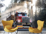Self-Adhesive Vinyl Wall Mural – Massive Red Truck on the Road for Living Room, Gym, or Game Room Decor