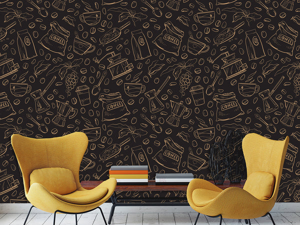 Themed Vinyl Wallpaper Peel and Stick Mural for Coffee Lovers, Perfect for Kitchen, Cafés, Dining Room, Office 'Coffee Art' ☕
