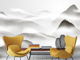 Natural Wall Mural, Calm Tones for Hall or Living Room, Non-Woven Full Wall Mural "Silhouettes of Mountains in Clouds" 🌄