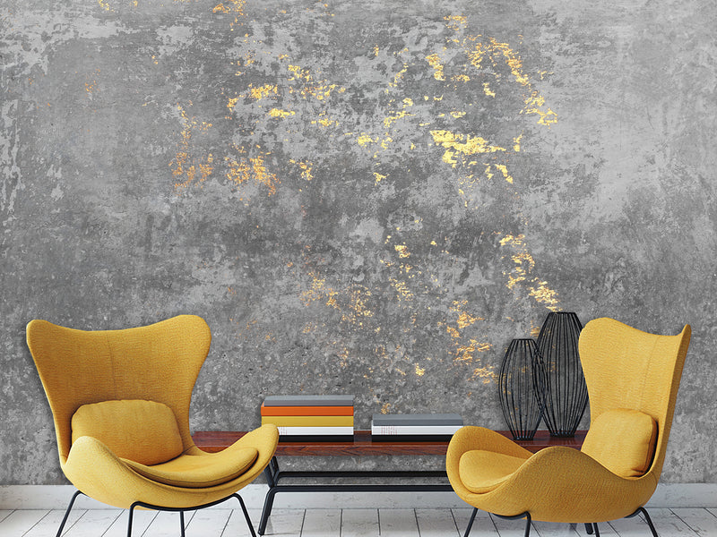Traditional Full Wall Mural – Concrete and Gold Abstract Wall Design for Gym or Office