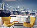 Traditional Wallpaper "Brooklyn bridge at night" New York city – Wall art Wall Mural for Bedroom Kitchen & Living Room