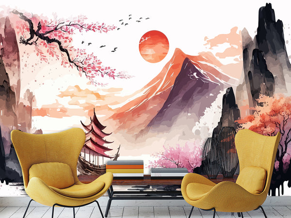 Non-Woven Wall Mural Art Print "Chinese Painting Style", Photo Wallpaper for Decorating Bedroom, Living Room 🖌️🌸