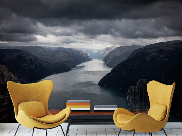 Non-Woven Mural Nature-Inspired Fjord Wallpaper – Scenic Wall Mural For Bedroom Or Living Room