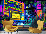 Strategy And Development Vinyl Wallpaper Peel and Stick "Holographic Hacker Cat", Desing For Bedroom And Office
