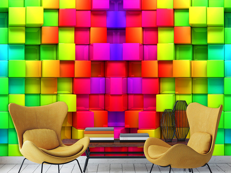Non-Wowen Wallpaper "Multicolored cubes" – Large Wall art Wallpaper for living room