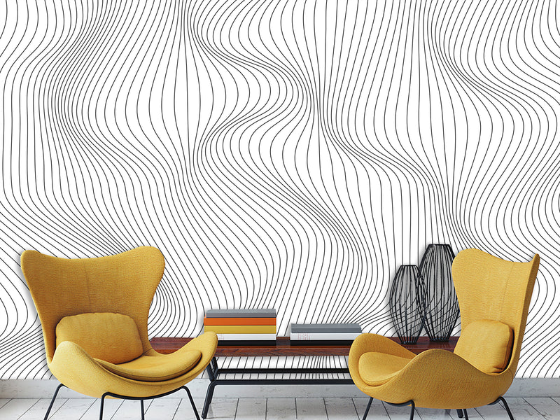 Black and White Self-Adhesive Wallpaper for Living Room and Office "Spiral Abstraction" for Futuristic Design