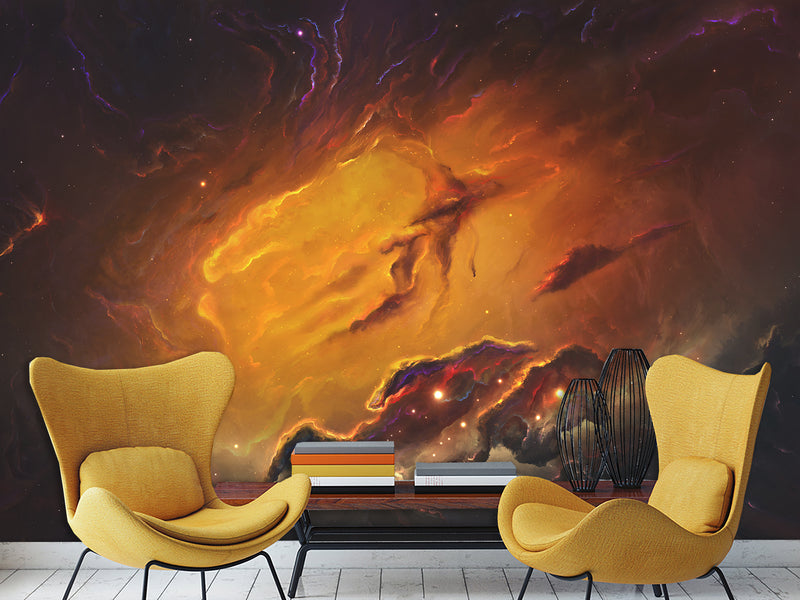 Peel and Stick Wallpaper Orange Nebula – Full Wall Wallpaper for Stylish Bedroom or Home Decor