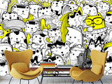 Peel & Stick Wall Mural for Office or Bedroom, Kids Room  – 'Busy Cats' Unique Wall Print