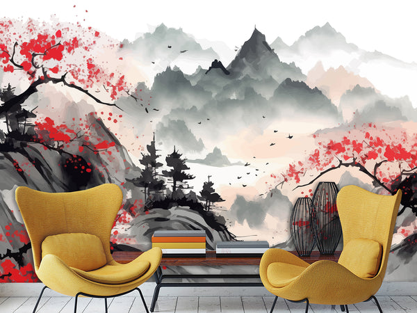 Asian Art  Peel and Stick Wall Mural "Japanese Landscape" Photo Wallpaper For Bedroom Living Room Decor