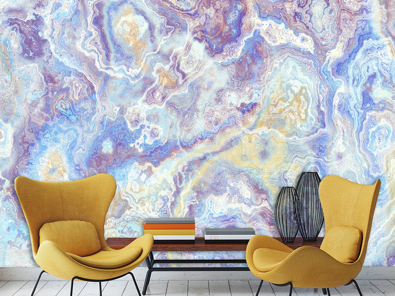 Peel and Stick Abstract Wall Mural Art Desing Abstraction: Blue Color Flows' for Bedroom & Living Room