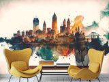 Full-Wall Mural Vinyl Wallpaper Peel and Stick Design For Workshop, Office, Or Hall “City In Watercolor”