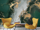 Art Print Accent Wall Self-Adhesive Wallpaper "Gray-Green Abstract Marble" – Decor for Bedroom, Living Room, Office