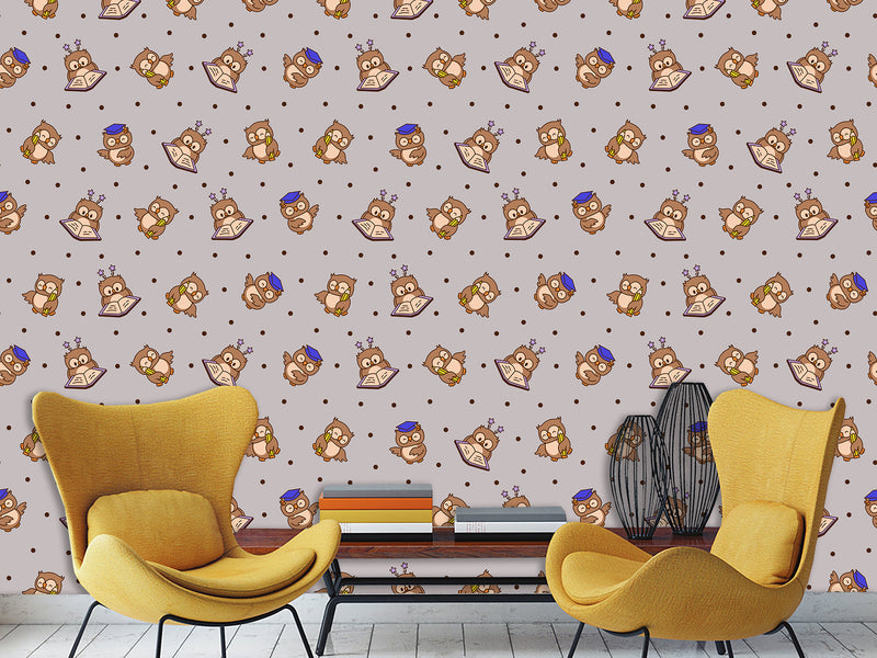 Modern Vinyl Wallpaper Peel an Stick for Decorating a Child's Learning Area — Mural "Educational Owl Print"