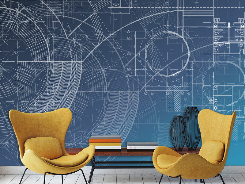 Peel and Stick Vinyl  Wall mural “Blueprint engineering " Wallpaper for For Office,  Home decor