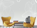 Modern Minimalist Style Non-Woven Wallpaper – "Flower Outline on Gray Background", Perfect for Bedroom or Living Room Desing