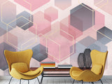 Abstract Modern Non-Woven Wall Mural 'Pink Honeycombs', Decor for Office, Bedroom, Living Room