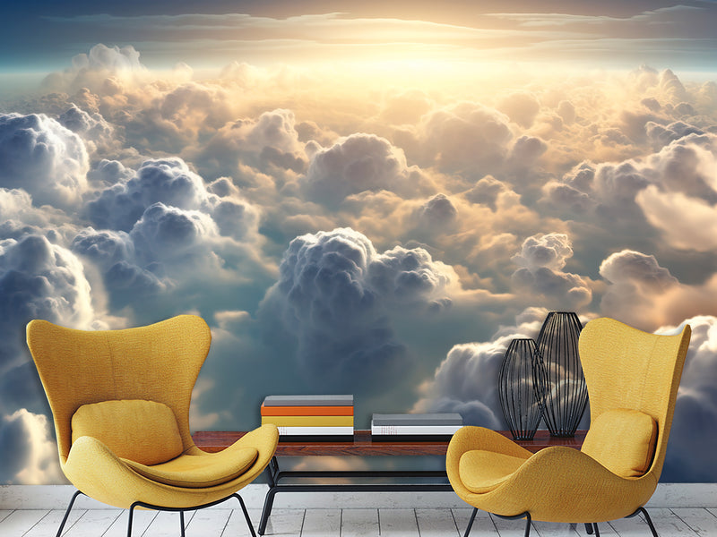 Non-Woven Photo Wallpaper – "Clouds in Sunlight" – Wall Mural for Office or Living Room