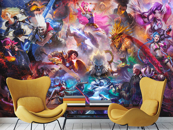 Epic Anime-Style Vinyl Wallpaper Peel and Stick – "Epic Character Battle" Design for Office, Bedroom, or Studio